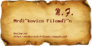 Mrákovics Filomén névjegykártya